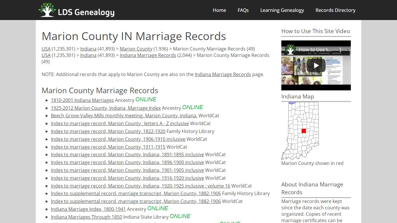 Marion County IN Marriage Records - ldsgenealogy.com