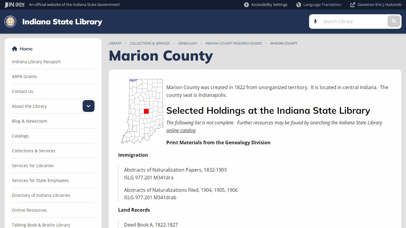 Marion County - Indiana State Library