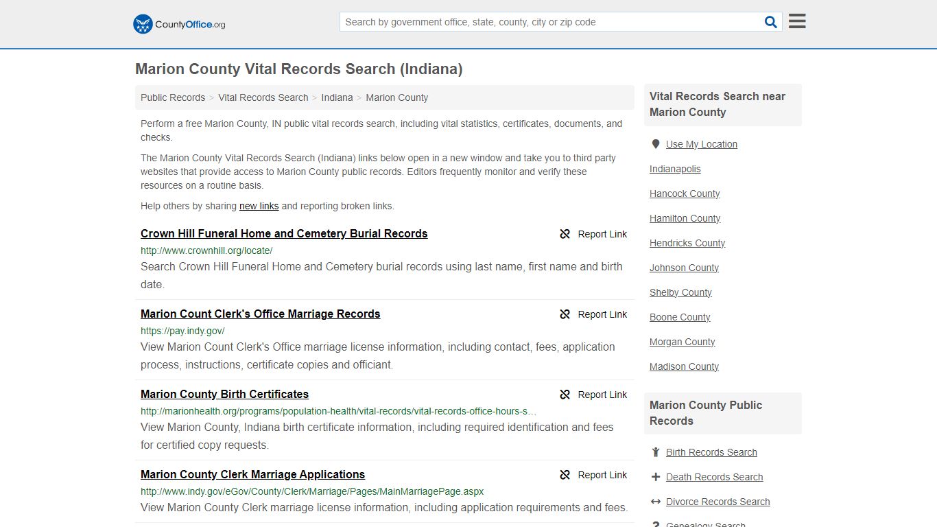 Marion County Vital Records Search (Indiana) - County Office